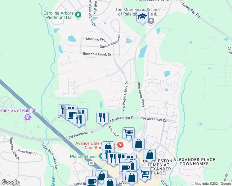 map of restaurants, bars, coffee shops, grocery stores, and more near 219 Lynchwick Lane in Durham