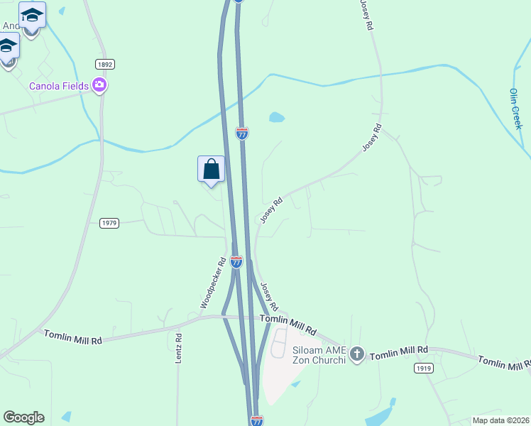 map of restaurants, bars, coffee shops, grocery stores, and more near 120 Jessica Lane in Statesville
