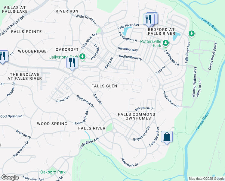 map of restaurants, bars, coffee shops, grocery stores, and more near 10813 Farmville Road in Raleigh