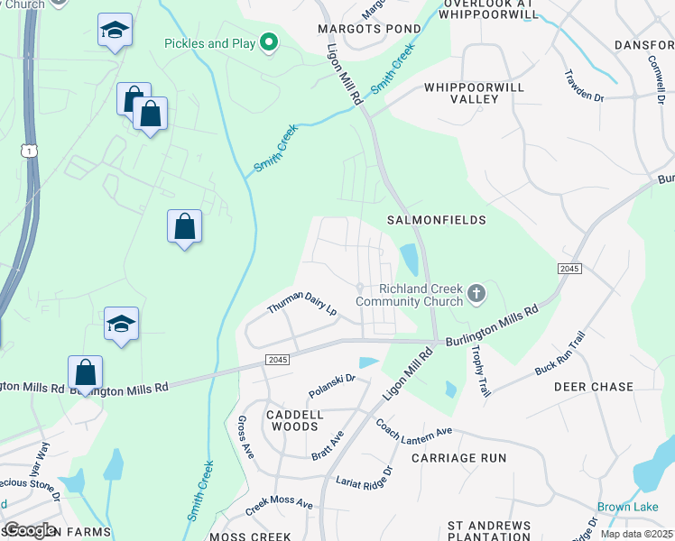 map of restaurants, bars, coffee shops, grocery stores, and more near 424 Slomo Court in Wake Forest