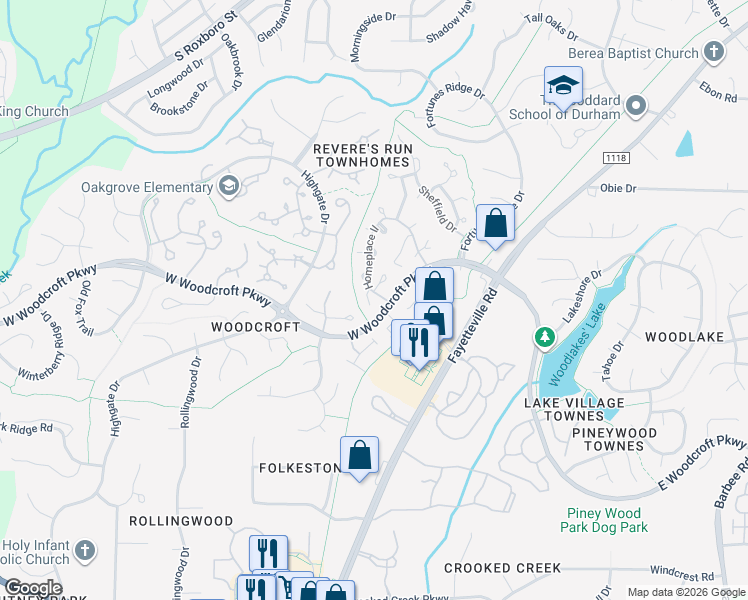 map of restaurants, bars, coffee shops, grocery stores, and more near 2 Parson Chase in Durham