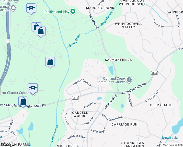 map of restaurants, bars, coffee shops, grocery stores, and more near 3053 Thurman Dairy Loop in Wake Forest