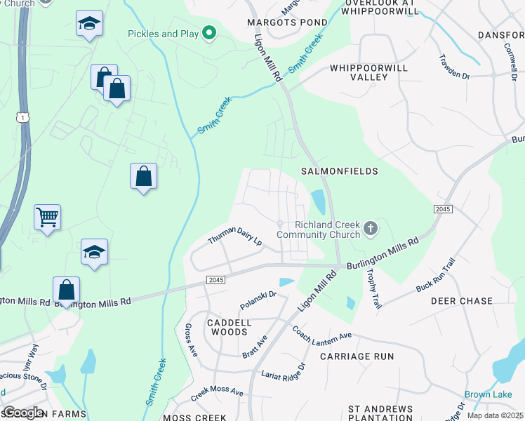 map of restaurants, bars, coffee shops, grocery stores, and more near 424 Slomo Court in Wake Forest