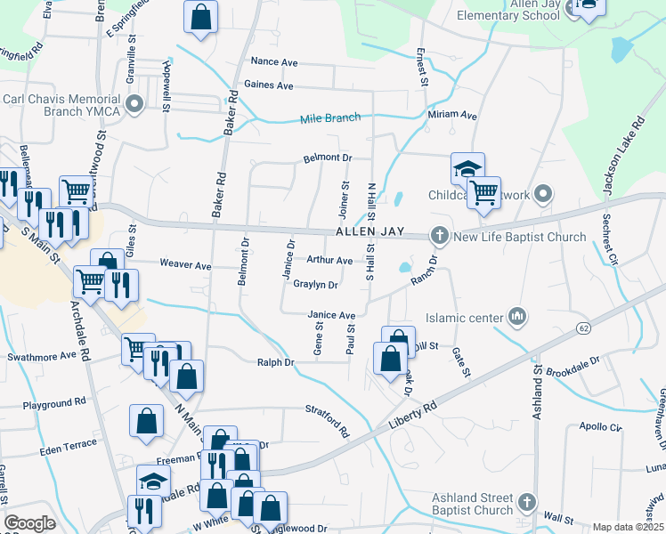 map of restaurants, bars, coffee shops, grocery stores, and more near 902 Arthur Avenue in High Point
