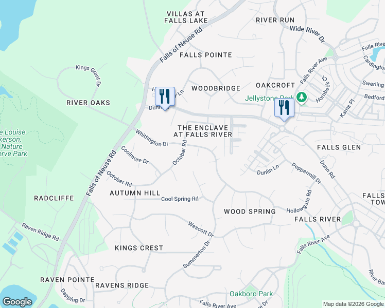 map of restaurants, bars, coffee shops, grocery stores, and more near 11100 Beechcrest Lane in Raleigh