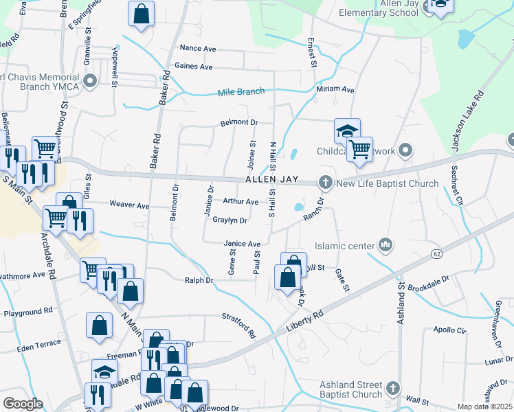 map of restaurants, bars, coffee shops, grocery stores, and more near 1000 Graylyn Drive in High Point