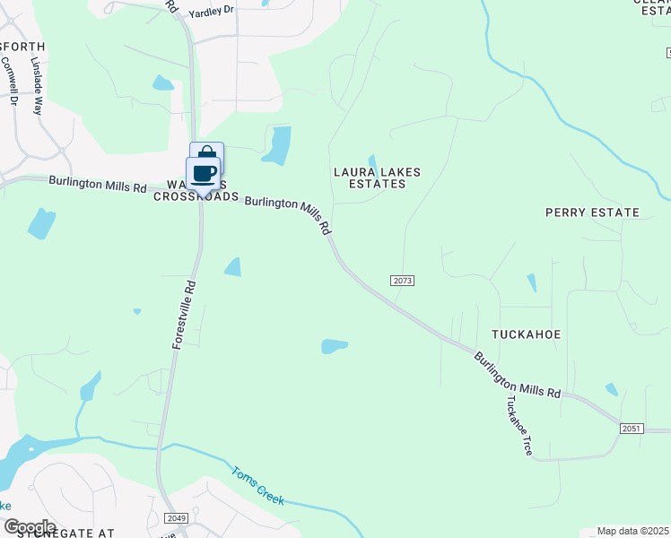 map of restaurants, bars, coffee shops, grocery stores, and more near 4108 Burlington Mills Road in Wake Forest