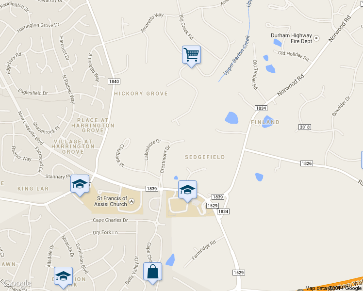 map of restaurants, bars, coffee shops, grocery stores, and more near 11204 Crestmont Drive in Raleigh