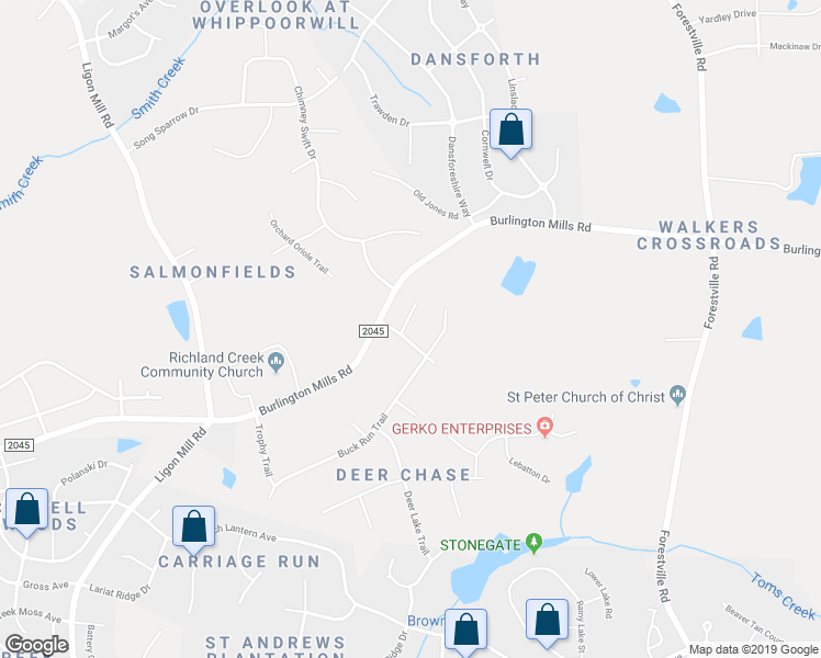 map of restaurants, bars, coffee shops, grocery stores, and more near 5208 Deerchase Trail in Wake Forest