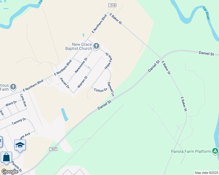 map of restaurants, bars, coffee shops, grocery stores, and more near 2202 Cotton Drive in Tarboro