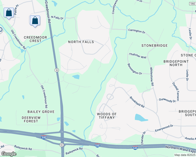 map of restaurants, bars, coffee shops, grocery stores, and more near 2401 Windsor Trail in Raleigh