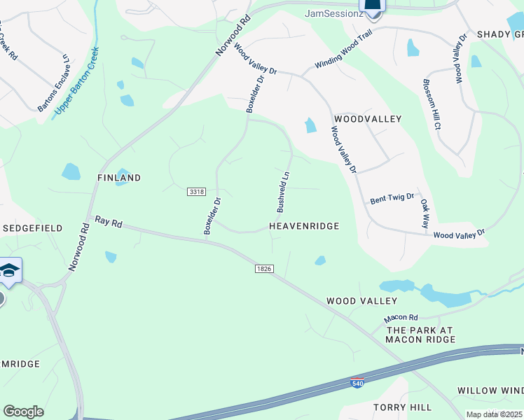 map of restaurants, bars, coffee shops, grocery stores, and more near 10121 Bushveld Lane in Raleigh