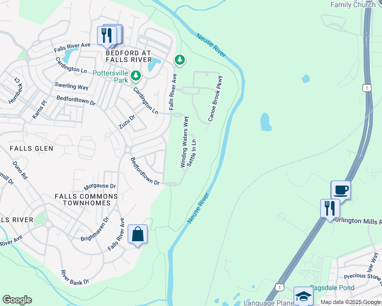 map of restaurants, bars, coffee shops, grocery stores, and more near 3045 Settle in Lane in Raleigh