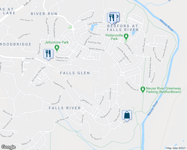 map of restaurants, bars, coffee shops, grocery stores, and more near 2120 Piney Brook Road in Raleigh