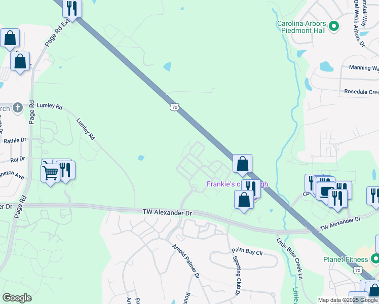 map of restaurants, bars, coffee shops, grocery stores, and more near 11321 Clubhaven Place in Raleigh