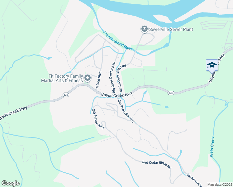 map of restaurants, bars, coffee shops, grocery stores, and more near 2216 McCroskey Island Road in Sevierville