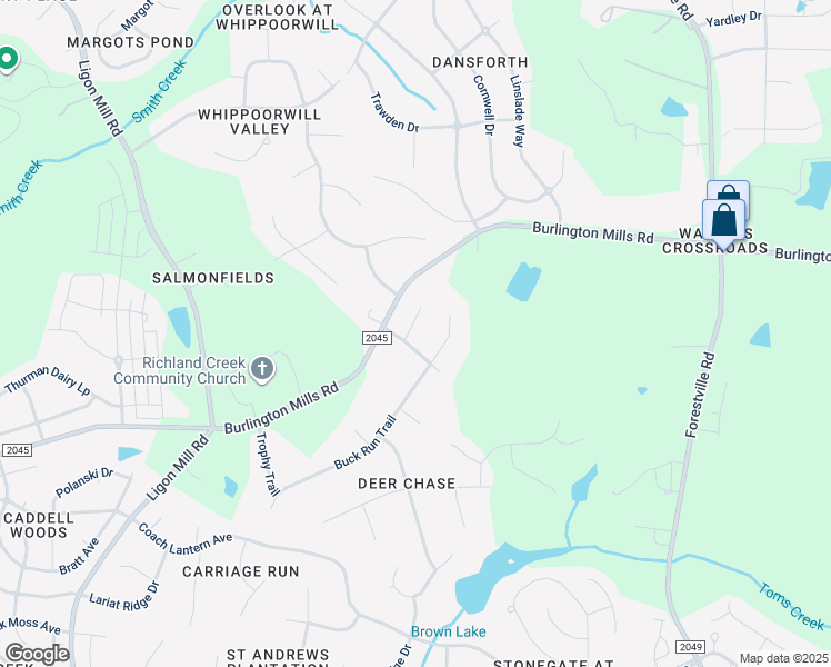 map of restaurants, bars, coffee shops, grocery stores, and more near 5208 Deerchase Trail in Wake Forest