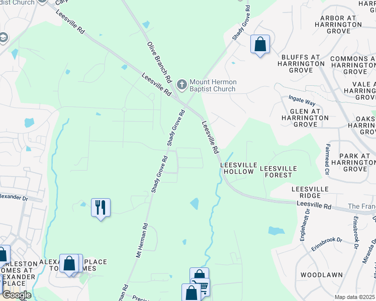 map of restaurants, bars, coffee shops, grocery stores, and more near 7235 Terregles Drive in Raleigh