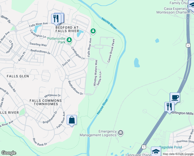 map of restaurants, bars, coffee shops, grocery stores, and more near 3069 Settle in Lane in Raleigh