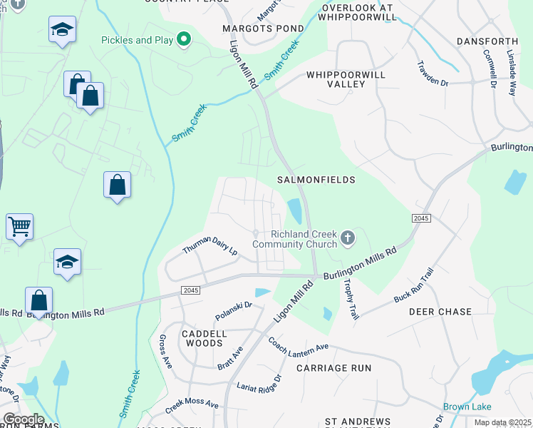 map of restaurants, bars, coffee shops, grocery stores, and more near 9025 Lee Brown Ridge Drive in Wake Forest