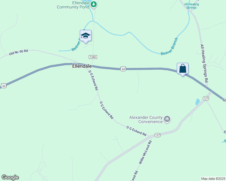 map of restaurants, bars, coffee shops, grocery stores, and more near U.S. Highway 64 in Township of Taylorsville