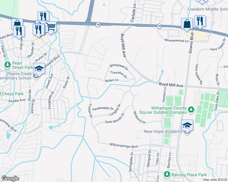 map of restaurants, bars, coffee shops, grocery stores, and more near 3224 Calvin Court in Franklin