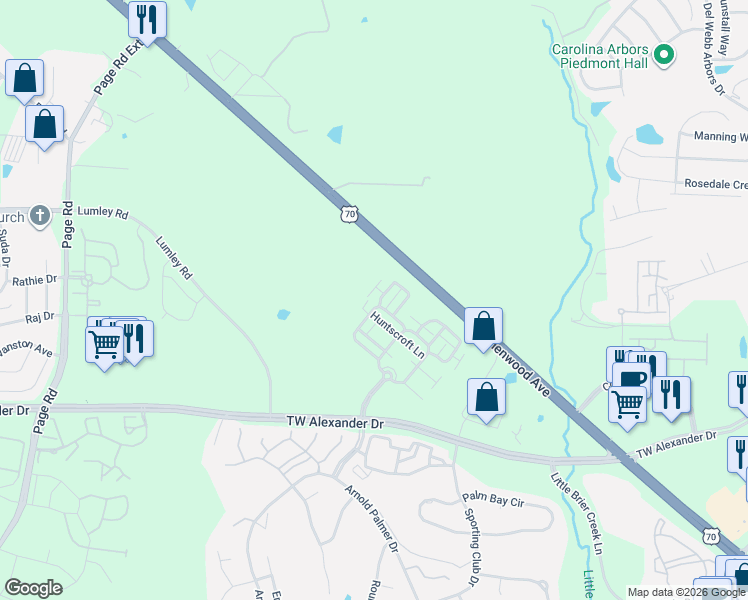 map of restaurants, bars, coffee shops, grocery stores, and more near 11321 Clubhaven Place in Raleigh