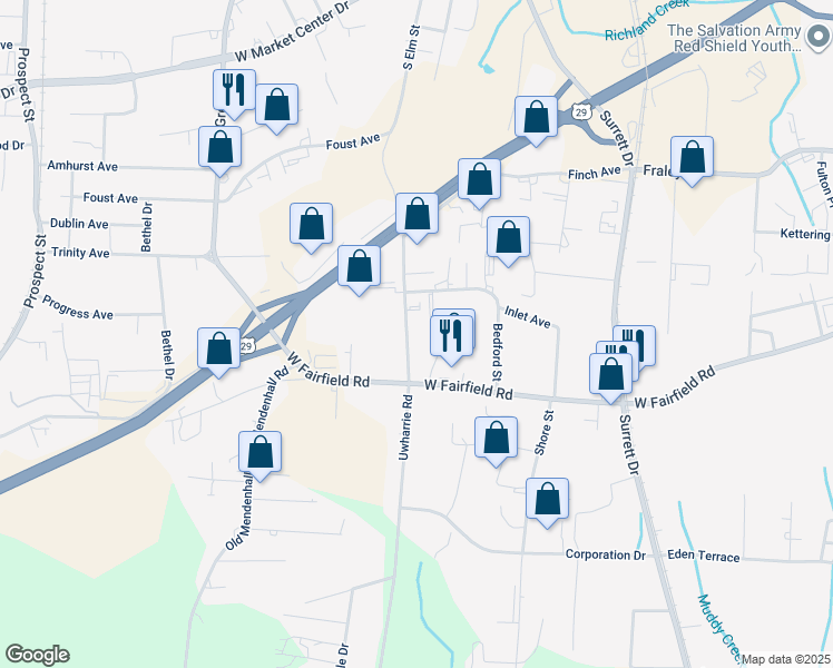map of restaurants, bars, coffee shops, grocery stores, and more near 2625 Uwharrie Road in High Point