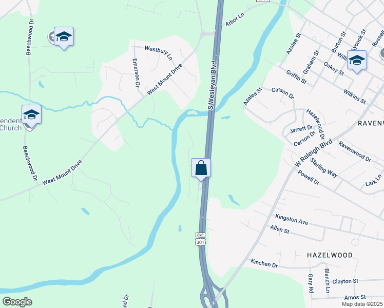 map of restaurants, bars, coffee shops, grocery stores, and more near Overlook Drive in Rocky Mount
