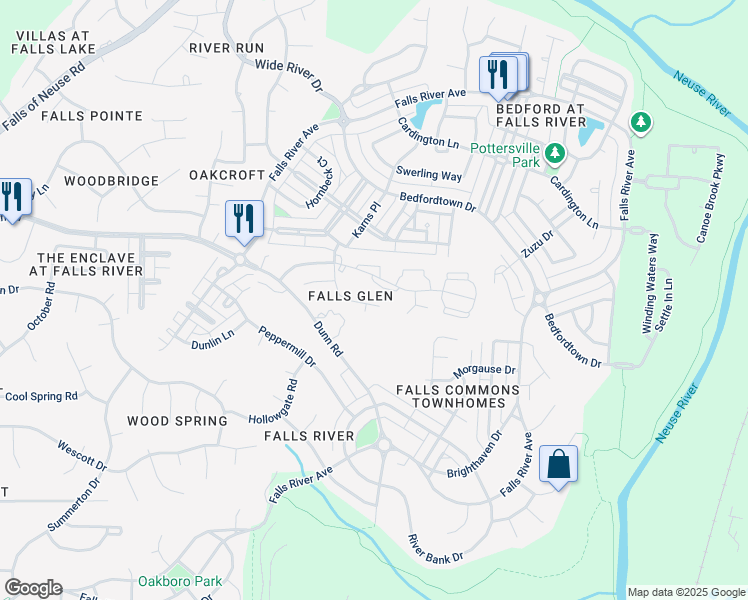 map of restaurants, bars, coffee shops, grocery stores, and more near 10824 Farmville Road in Raleigh