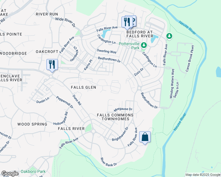 map of restaurants, bars, coffee shops, grocery stores, and more near 2220 Valley Edge Drive in Raleigh