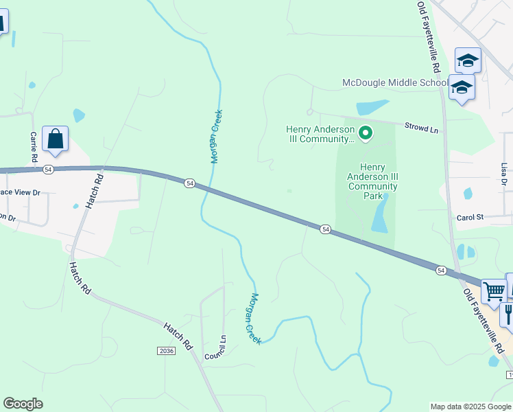map of restaurants, bars, coffee shops, grocery stores, and more near North Carolina 54 in Chapel Hill