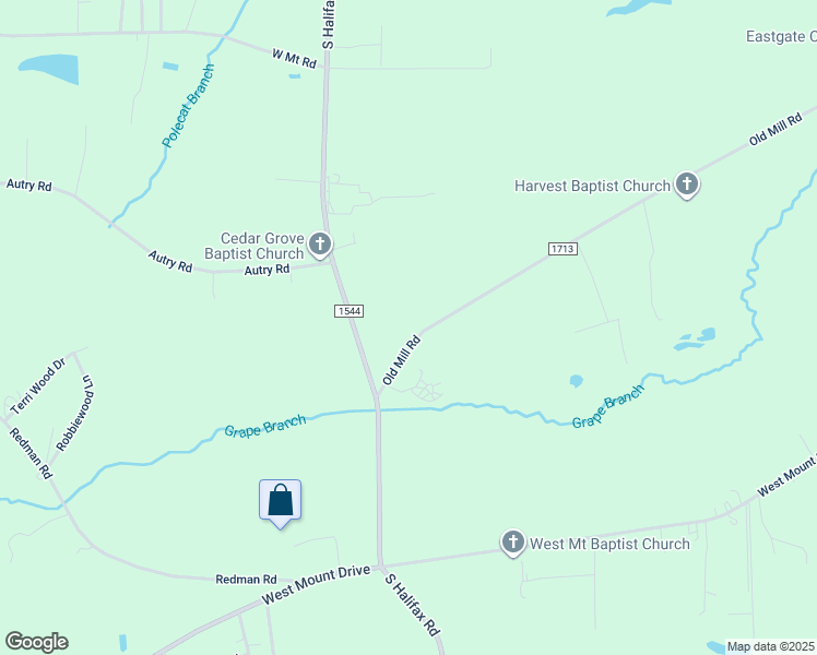 map of restaurants, bars, coffee shops, grocery stores, and more near 2900 Old Mill Road in Rocky Mount