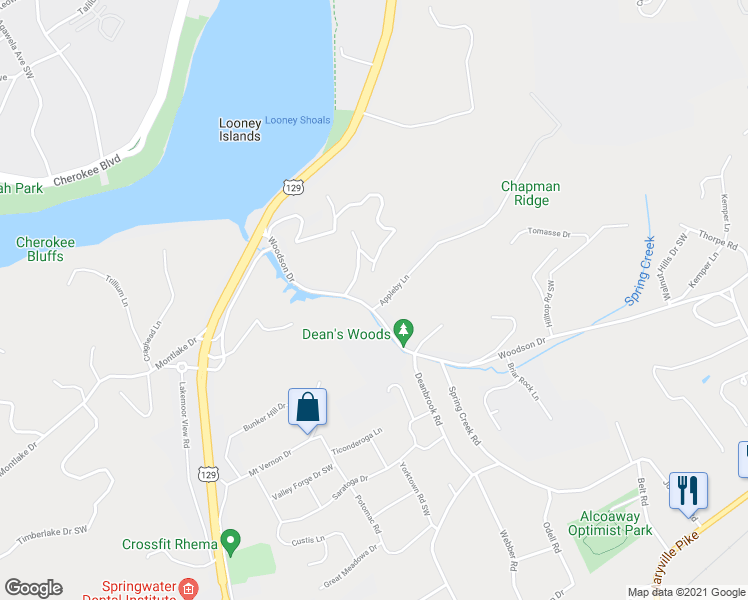 map of restaurants, bars, coffee shops, grocery stores, and more near 2701 Woodson Drive in Knoxville