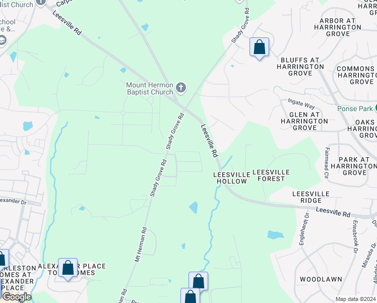 map of restaurants, bars, coffee shops, grocery stores, and more near Terregles Drive in Raleigh