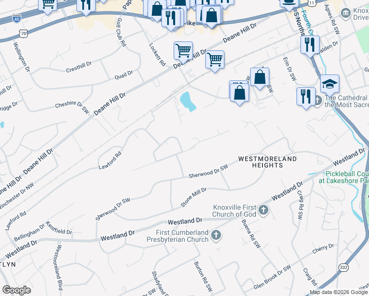map of restaurants, bars, coffee shops, grocery stores, and more near 609 Scotswood Circle in Knoxville