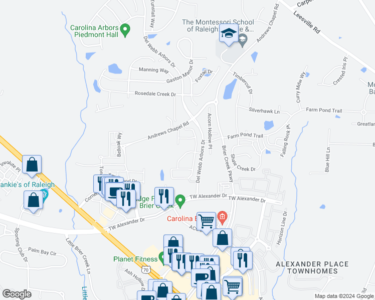 map of restaurants, bars, coffee shops, grocery stores, and more near 210 Lynchwick Lane in Durham