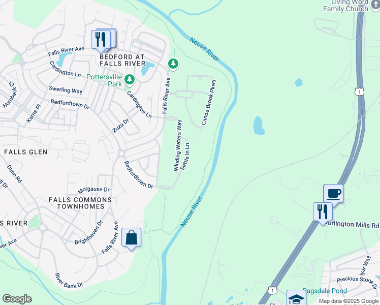 map of restaurants, bars, coffee shops, grocery stores, and more near 3052 Settle in Lane in Raleigh