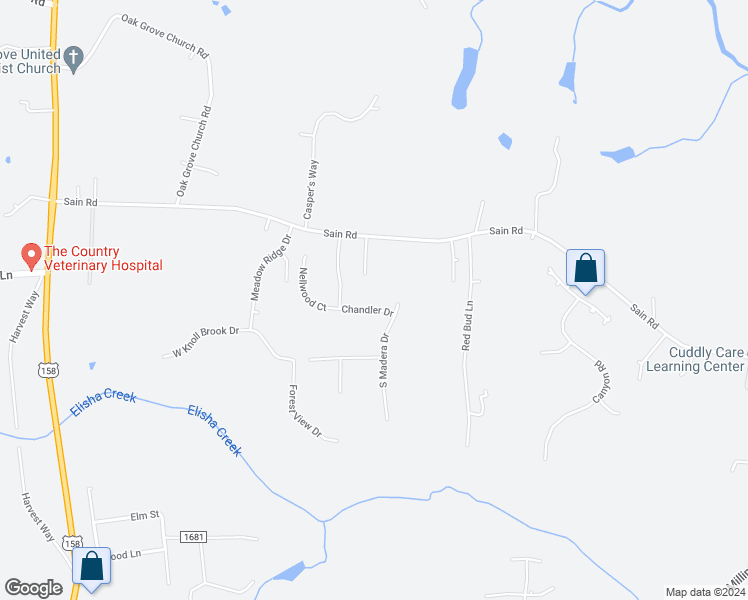 map of restaurants, bars, coffee shops, grocery stores, and more near 135 Chandler Drive in Mocksville