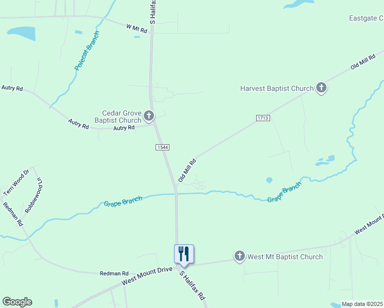 map of restaurants, bars, coffee shops, grocery stores, and more near 2900 Old Mill Road in Rocky Mount
