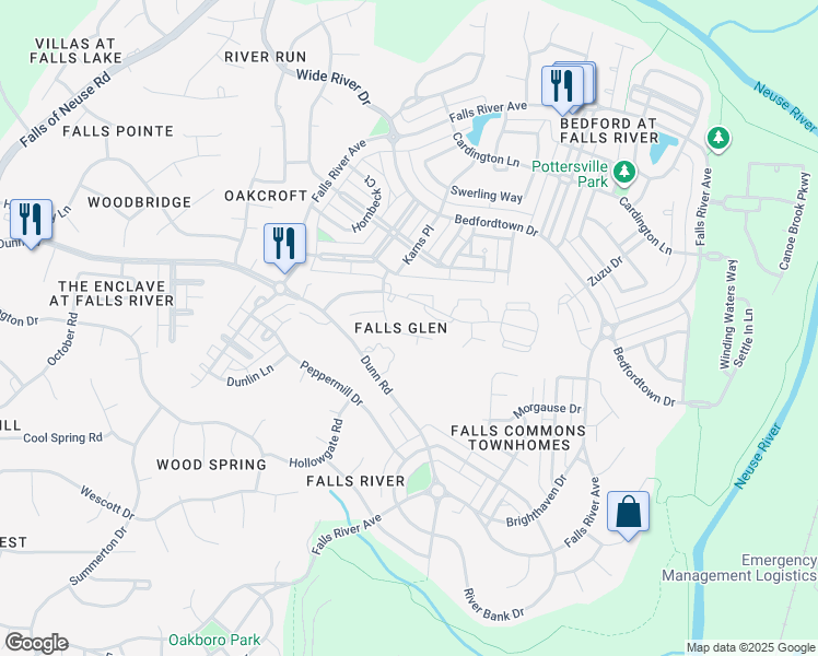 map of restaurants, bars, coffee shops, grocery stores, and more near 11012 Farmville Road in Raleigh