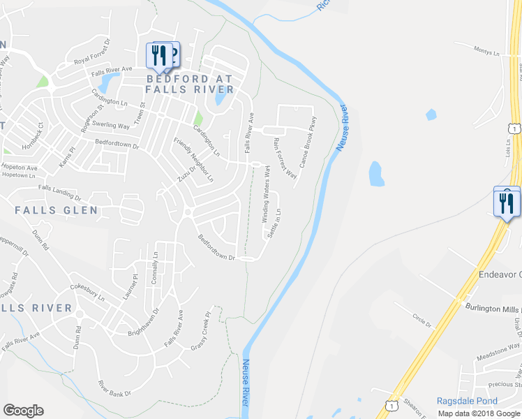 map of restaurants, bars, coffee shops, grocery stores, and more near 3025 Winding Water Way in Raleigh