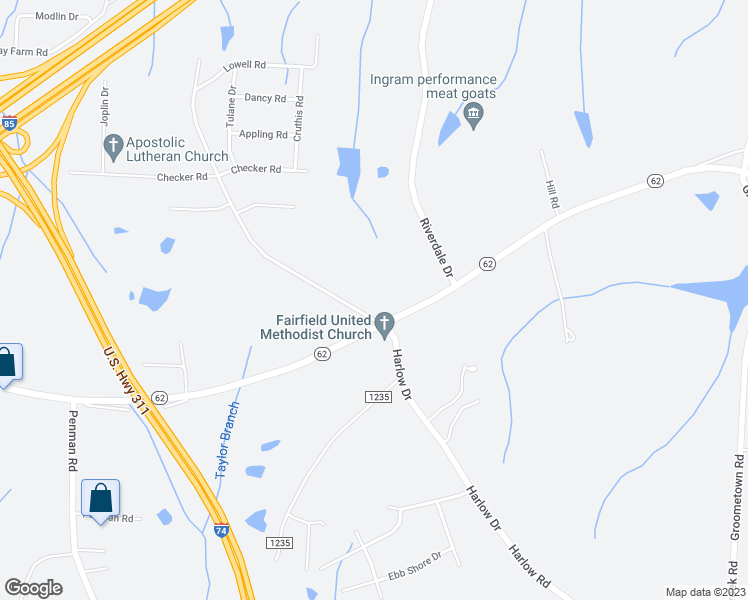 map of restaurants, bars, coffee shops, grocery stores, and more near 6955 Harlow Drive in High Point