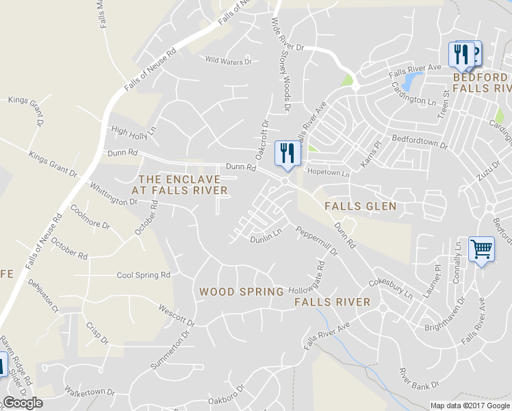 map of restaurants, bars, coffee shops, grocery stores, and more near 4526 All Points View Way in Raleigh