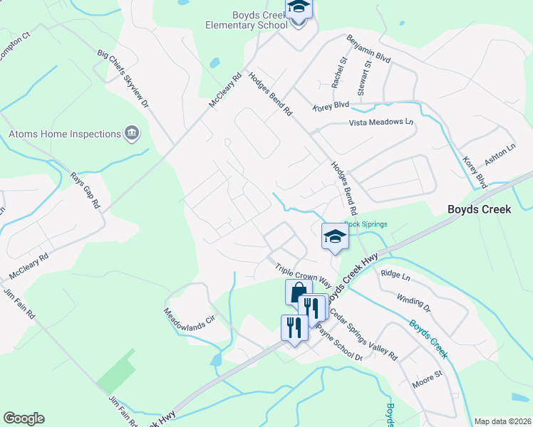map of restaurants, bars, coffee shops, grocery stores, and more near 2506 Native Dancer Way in Sevierville