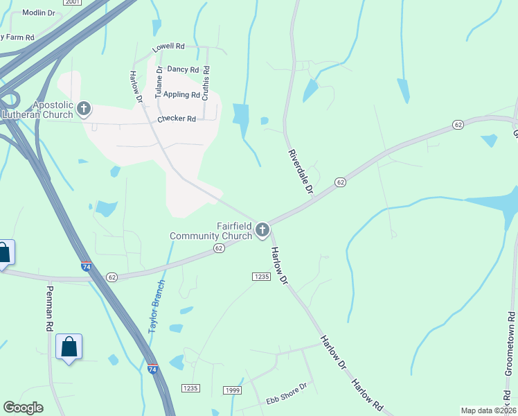 map of restaurants, bars, coffee shops, grocery stores, and more near 6955 Harlow Drive in High Point