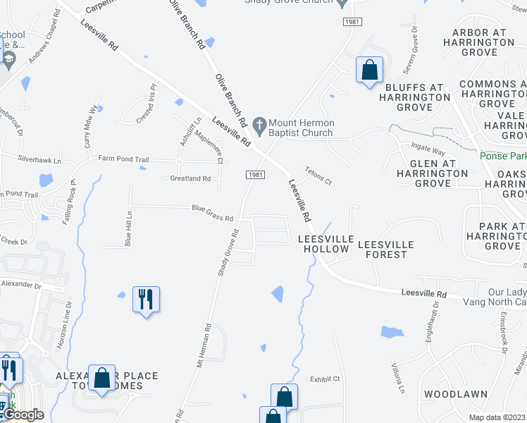 map of restaurants, bars, coffee shops, grocery stores, and more near 7244 Terregles Drive in Raleigh