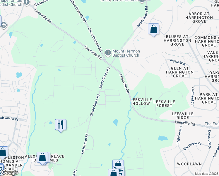 map of restaurants, bars, coffee shops, grocery stores, and more near 7244 Terregles Drive in Raleigh