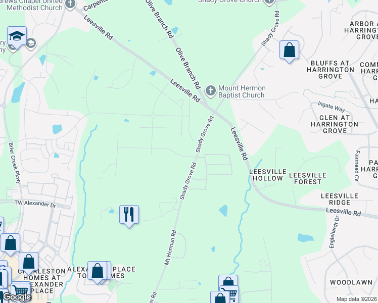 map of restaurants, bars, coffee shops, grocery stores, and more near 3112 Shady Grove Road in Durham