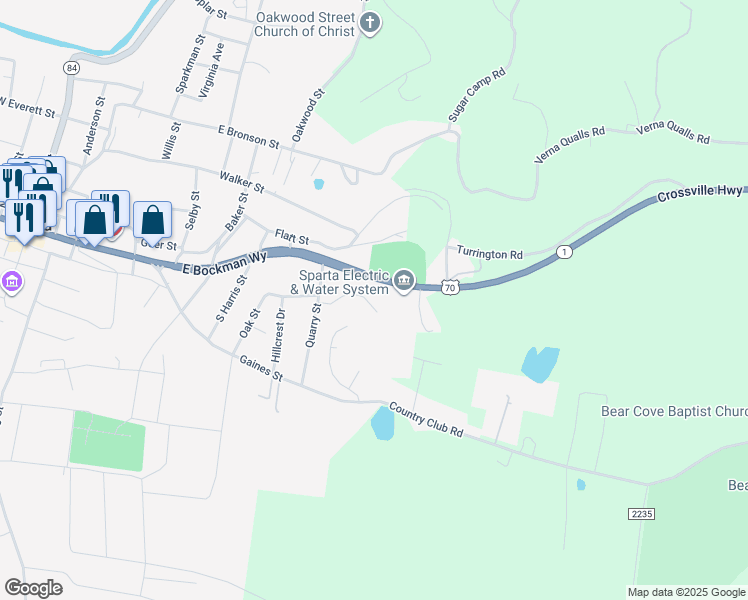 map of restaurants, bars, coffee shops, grocery stores, and more near 212 Knollcrest Drive in Sparta